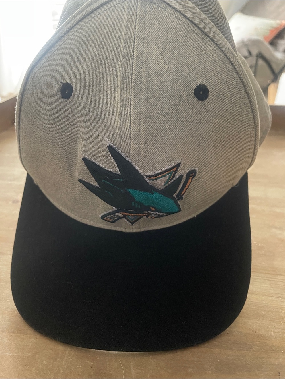 San Jose Sharks Grey and Black Baseball Cap Teal Shark Logo 47 very nice !